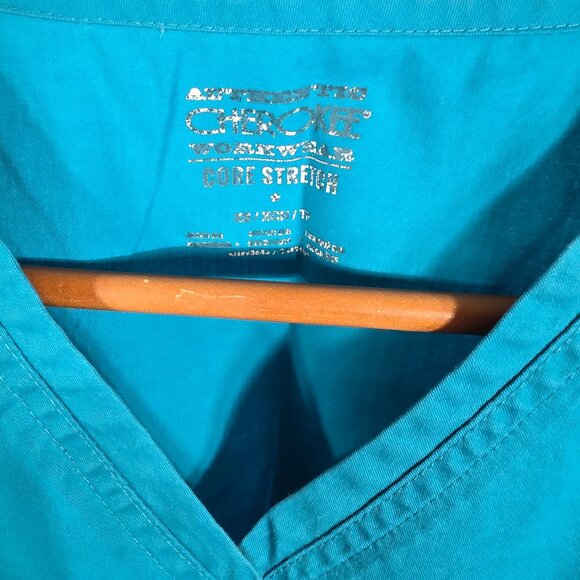 Cherokee Workwear #4728 Teal Blue Women's Mock Wrap Princess Seam Solid Top  XS - Picture 4 of 7